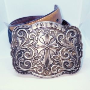 Montana Silver Smiths Faith Buckle & Nocona Two Tone Belt Sz 34" NWOT